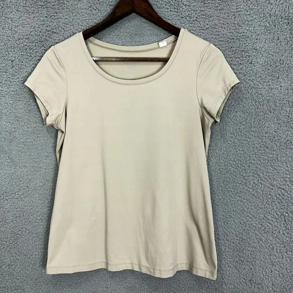 Chicos top womens 0 Small beige tan short sleeve stretch‎ nylon basic casual - Picture 1 of 6